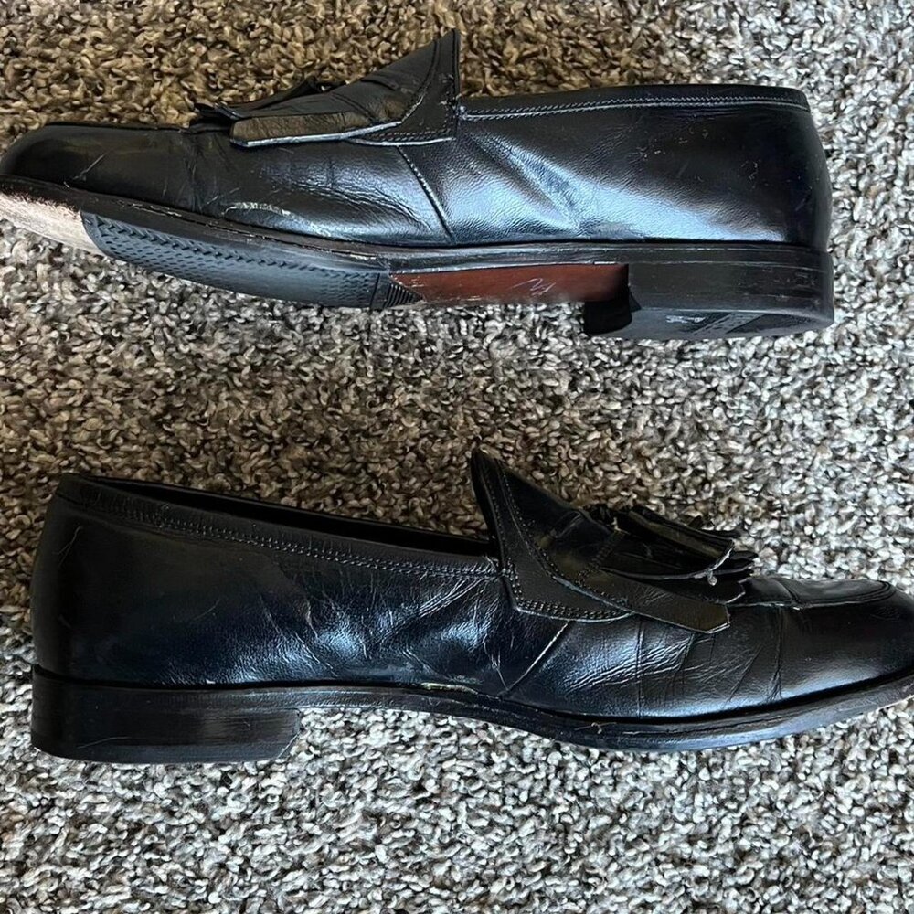 Florsheim Black Leather Tassel Loafers, Mens 11 Eclectic Grandpa Dadcore Formal - Picture 4 of 8